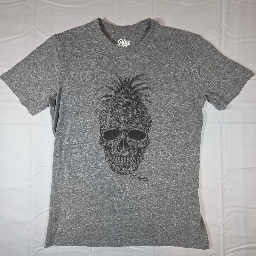 Blue 84 Maui Hawaii Pineapple Skull Graphic Tee Gray Tri-Blend Small